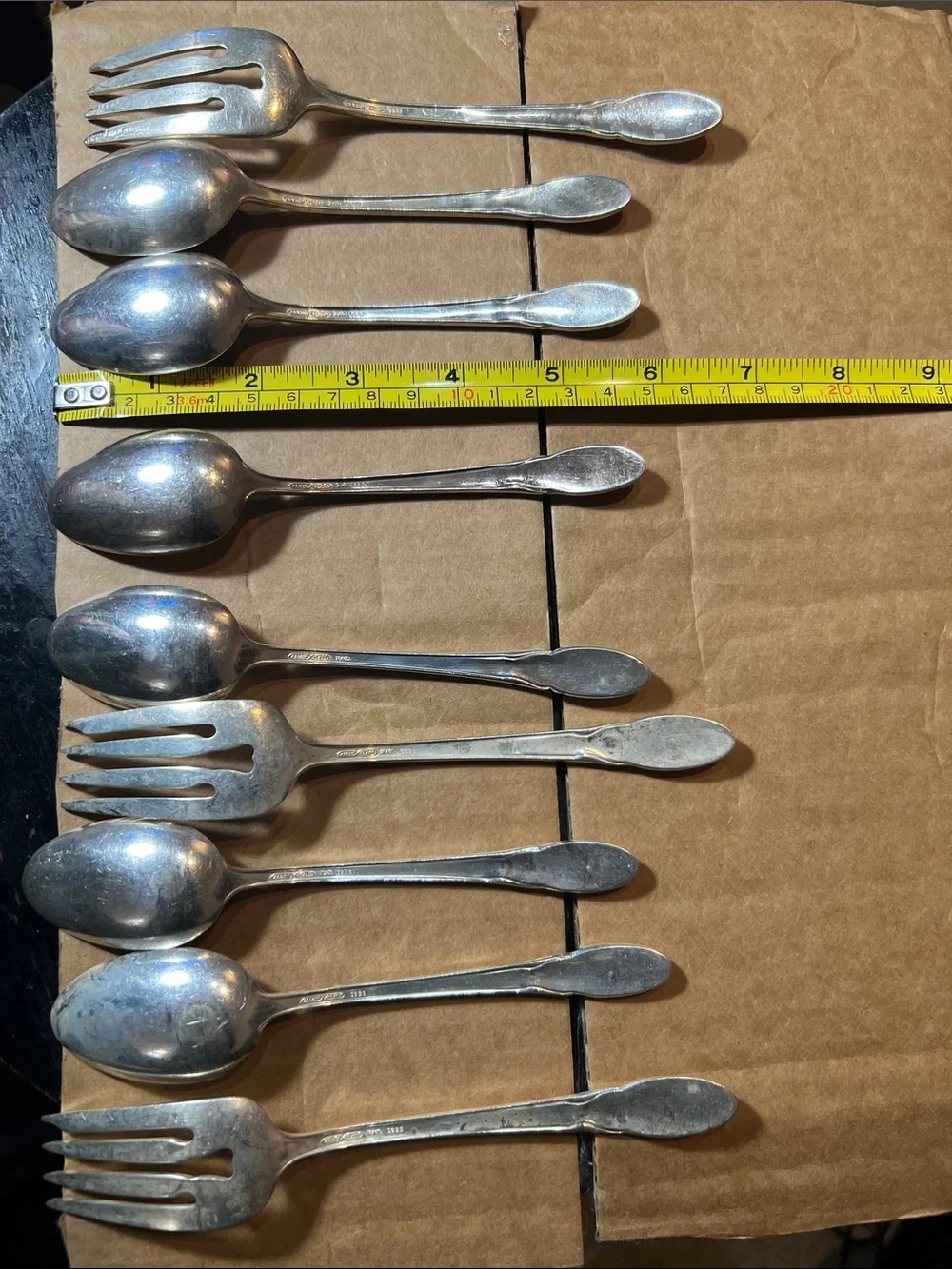 Silver plated spoons and forks  Alvin plate 1935  Great addition  Total of 9